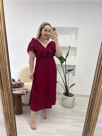 Firfir Detaylı Elbise Bordo