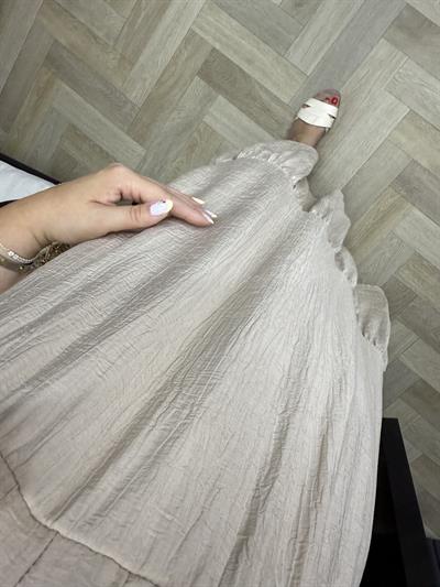 Fırfır Yaka Detaylı Tensel Elbise Bej