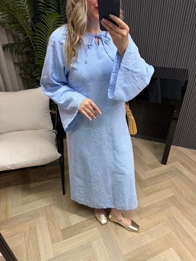 Fisto Detaylı Pamuk Vual Elbiseler Bebek Mavi