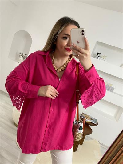 Fisto Detaylı Pembe Gömlek