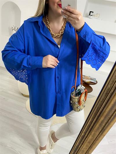 Fisto Detaylı Saks Mavi Gömlek