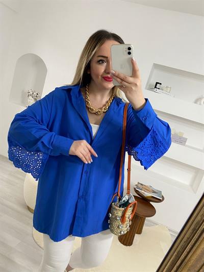 Fisto Detaylı Saks Mavi Gömlek