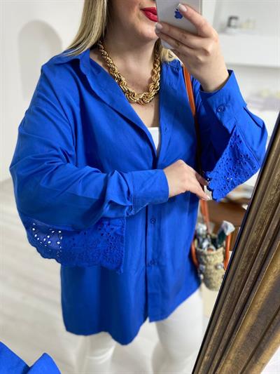 Fisto Detaylı Saks Mavi Gömlek