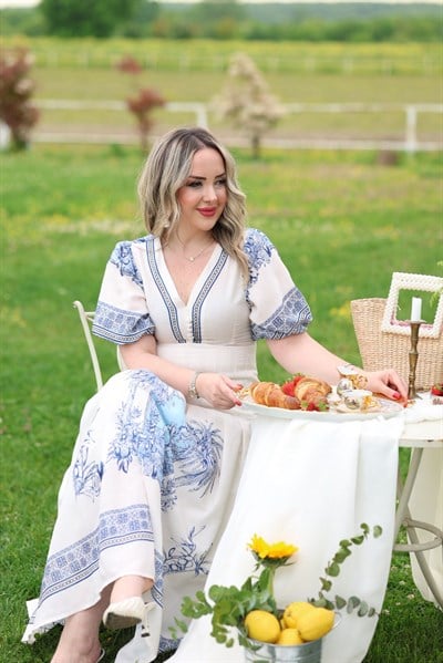 Frida Balon Kol Bel Detaylı Keten Elbise 