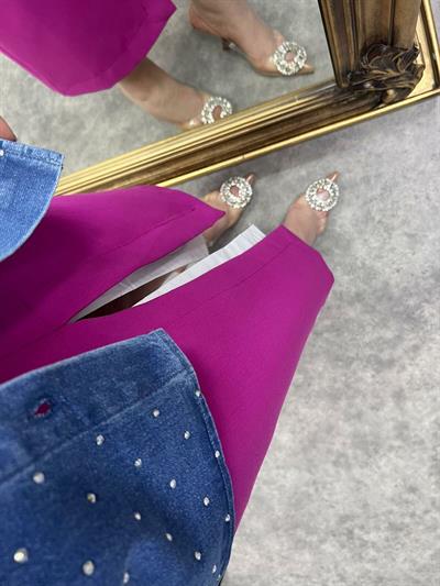 Fuşya Garni Detaylı Tasarım Etek