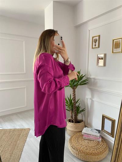 Fuşya Özel Seri Saten Kumaş Gömlek