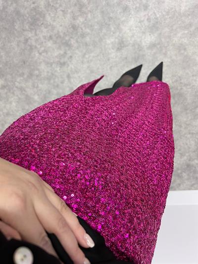 Fuşya Yırtmaç Detaylı Payet Etek