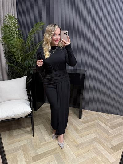 Gallen Özel Tasarım Vatkalı Elbise Siyah