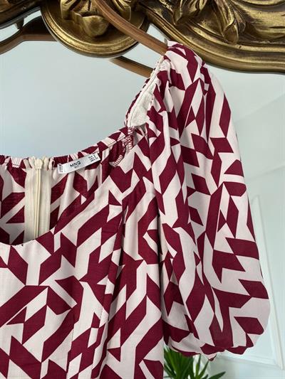 Geometrik Desen Bordo Elbise