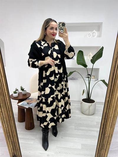 Geometrik Desen Maxi Boy Elbise