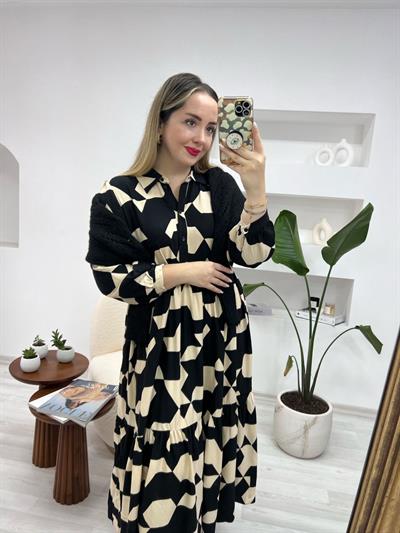 Geometrik Desen Maxi Boy Elbise
