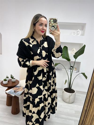 Geometrik Desen Maxi Boy Elbise