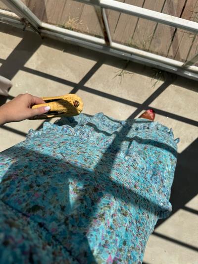 Gipeli Çitir Desen Mavi Şifon Elbise