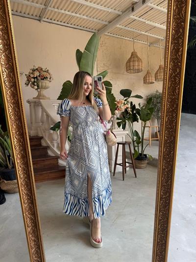 Gipeli Mavi Desenli Elbise