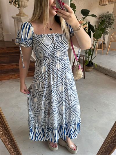 Gipeli Mavi Desenli Elbise