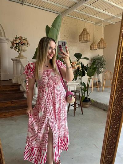 Gipeli Pembe Desenli Elbise