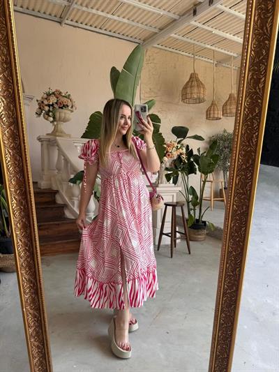 Gipeli Pembe Desenli Elbise