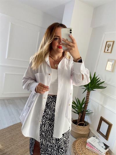 Gold Düğme Detaylı Poplin Gömlek Beyaz