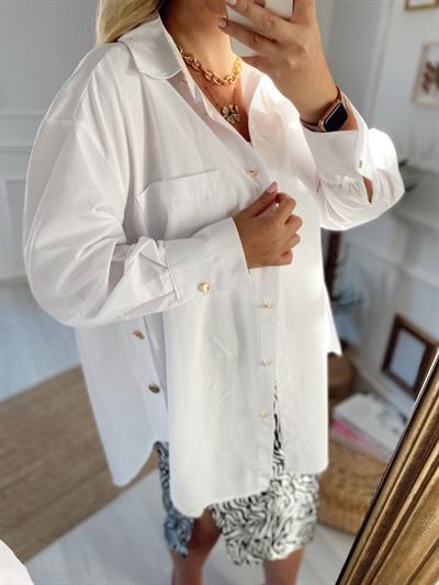 Gold Düğme Detaylı Poplin Gömlek Beyaz