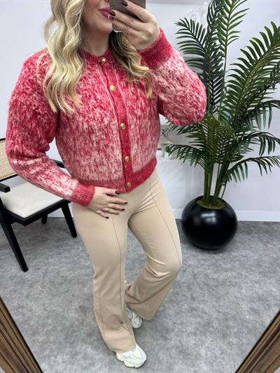 Gold Düğmeli Tasarım Kırmızı Hırka