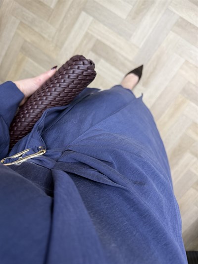 Gold Tokalı Kruvaze Tensel Elbise Lacivert