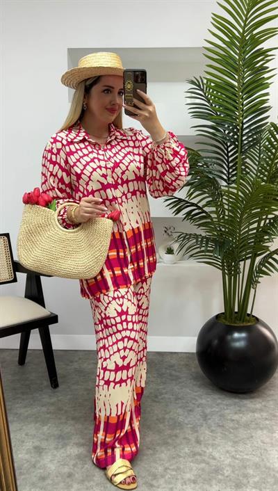 Gömlekli Pamuk Viskon Takım Fuşya