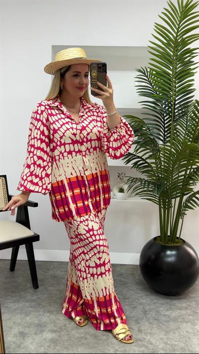 Gömlekli Pamuk Viskon Takım Fuşya