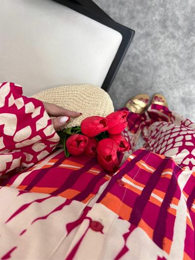 Gömlekli Pamuk Viskon Takım Fuşya