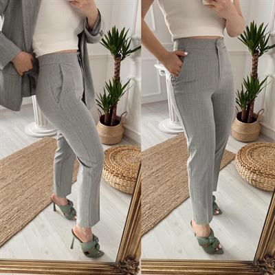 Gri Çizgili Kruvaze Model Ceketli Takım