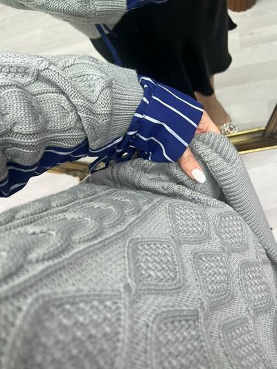 Gri Oversize Gömlek Kol Tasarım Kazak