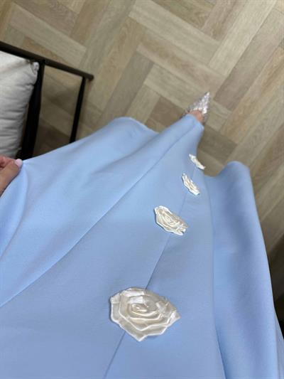 Gül Detaylı Prenses Model Elbise Bebek Mavi