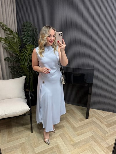 Gümüş Broş Detaylı Orj Marka Model Elbise Bebek Mavi