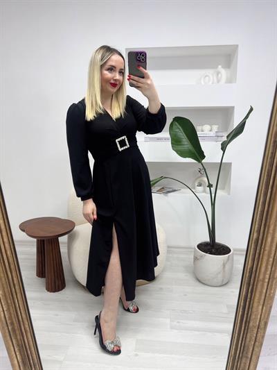 Gümüş Tokalı Prenses Model Elbise Siyah