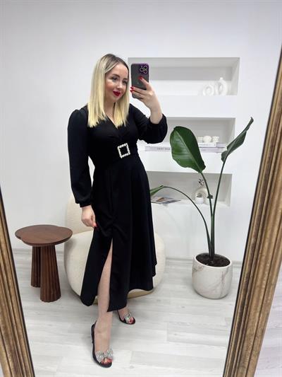 Gümüş Tokalı Prenses Model Elbise Siyah