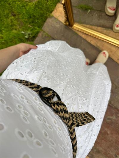 Hasir Kemerli Fisto Beyaz Elbise