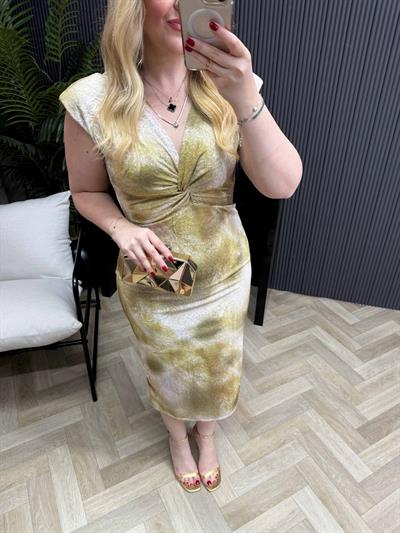 Hazel Vatkalı Düğüm Detaylı Elbise Sarı