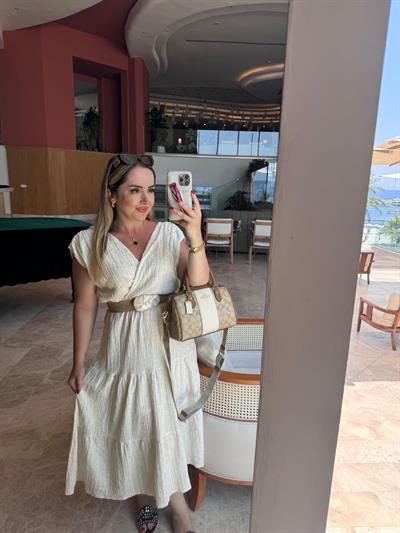 Helen Model Beli Lastikli Keten Elbise