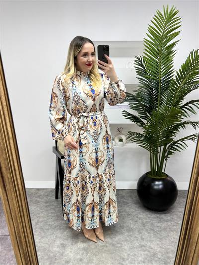 Helen Model İpek Saten Kahverengi Desenli