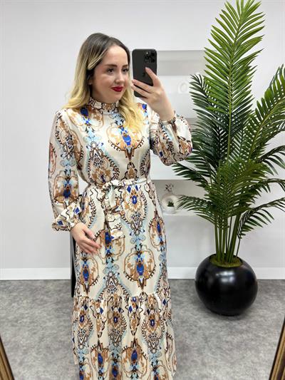 Helen Model İpek Saten Kahverengi Desenli