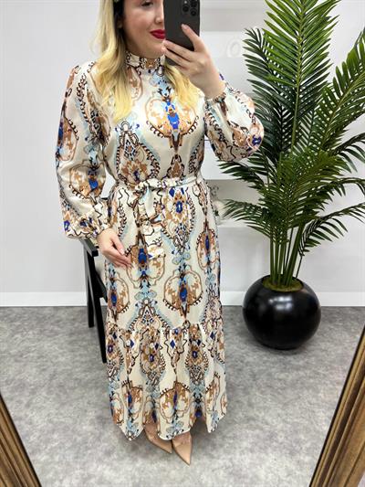 Helen Model İpek Saten Kahverengi Desenli