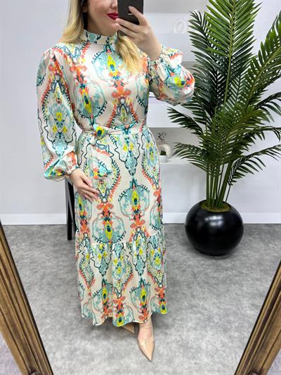 Helen Model İpek Saten Turuncu Desenli