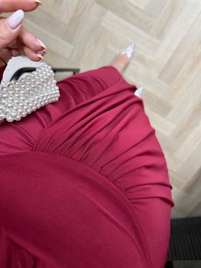 Helena Kruvaze Görünümlü Sandy Elbise Bordo