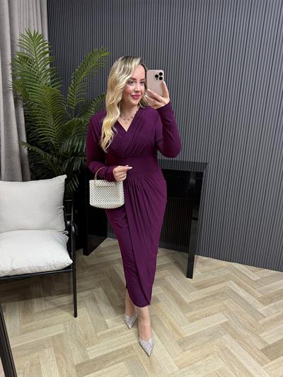 Helena Kruvaze Görünümlü Sandy Elbise Mor