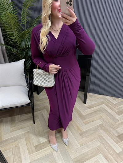 Helena Kruvaze Görünümlü Sandy Elbise Mor
