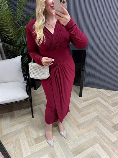 Helena Kruvaze Görünümlü Sandy Elbise Bordo
