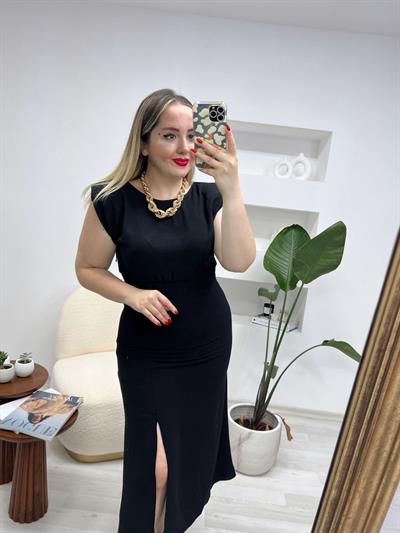 Helly Vatkalı Elbise Siyah