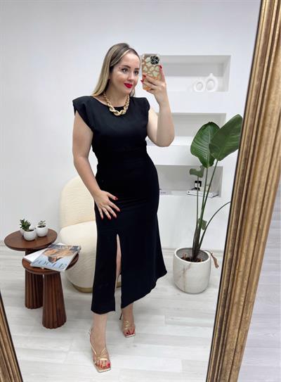 Helly Vatkalı Elbise Siyah