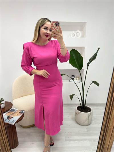Helly Vatkalı Yarım Kol Elbise Pembe