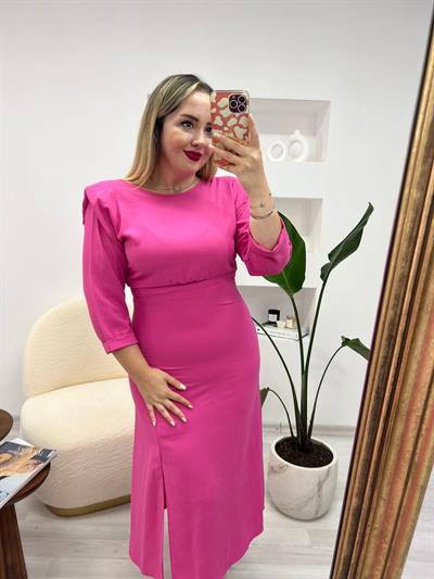 Helly Vatkalı Yarım Kol Elbise Pembe