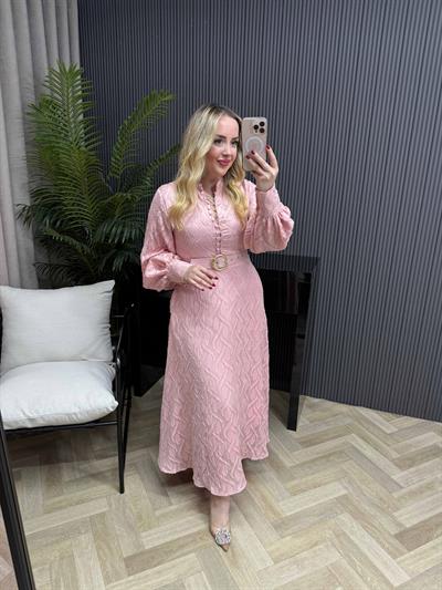 Hera Kemerli Özel Tasarım Elbise Pembe